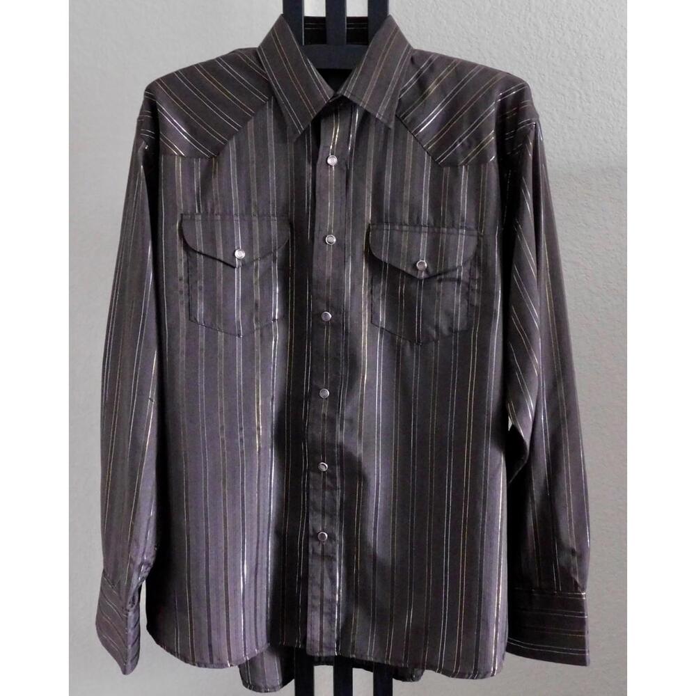 Gibson Trading Co Western Shirt Mens Size XL Brown Metallic Stripe Snap Front